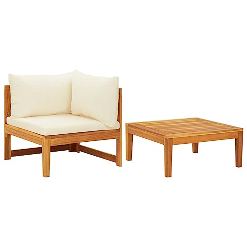 SDWEHO7 2er-Set Outdoor Sitzgruppe Balkon Lounge Möbel Outdoor Gartensofa Gartenmöbel Set mit Auflagen Cremeweiß Akazienholz von SDWEHO7