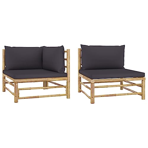 SDWEHO7 2er-Set Outdoor Sitzgruppe Balkon Lounge Möbel Outdoor Gartensofa Gartenmöbel Set mit Auflagen Dunkelgrau Bambus SDWEHO7 2er-Set Outdoor Sitzgruppe Balkon Lounge Möbel Outdoor Gartensofa Gartenmöbel Set mit Auflagen Dunkelgrau Bambus von SDWEHO7