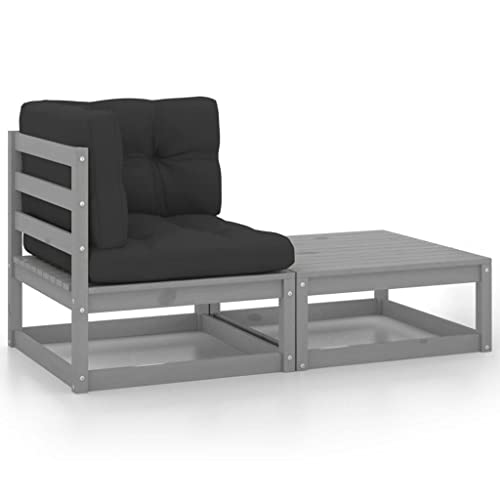 SDWEHO7 2er-Set Outdoor Sitzgruppe Balkon Lounge Möbel Outdoor Gartensofa Gartenmöbel Set mit Auflagen Grau Kiefer Massivholz SDWEHO7 2er-Set Outdoor Sitzgruppe Balkon Lounge Möbel Outdoor Gartensofa Gartenmöbel Set mit Auflagen Grau Kiefer Massivholz von SDWEHO7