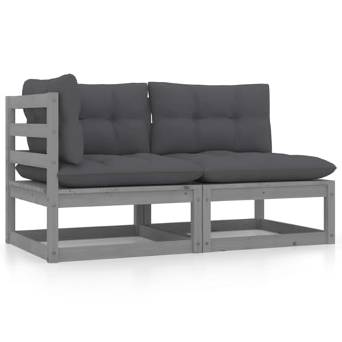SDWEHO7 2er-Set Outdoor Sitzgruppe Balkon Lounge Möbel Outdoor Gartensofa Gartenmöbel Set mit Auflagen Grau Kiefer Massivholz SDWEHO7 2er-Set Outdoor Sitzgruppe Balkon Lounge Möbel Outdoor Gartensofa Gartenmöbel Set mit Auflagen Grau Kiefer Massivholz von SDWEHO7