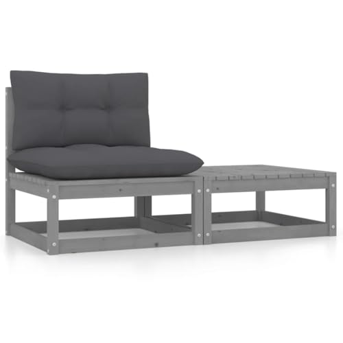 SDWEHO7 2er-Set Outdoor Sitzgruppe Balkon Lounge Möbel Outdoor Gartensofa Gartenmöbel Set mit Auflagen Grau Kiefer Massivholz SDWEHO7 2er-Set Outdoor Sitzgruppe Balkon Lounge Möbel Outdoor Gartensofa Gartenmöbel Set mit Auflagen Grau Kiefer Massivholz von SDWEHO7