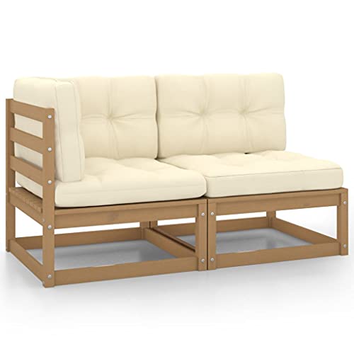 SDWEHO7 2er-Set Outdoor Sitzgruppe Balkon Lounge Möbel Outdoor Gartensofa Gartenmöbel Set mit Auflagen Honigbraun Massivholz Kiefer von SDWEHO7