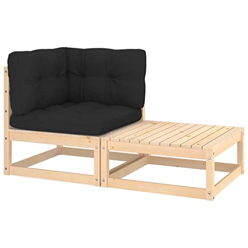 SDWEHO7 2er-Set Outdoor Sitzgruppe Balkon Lounge Möbel Outdoor Gartensofa Gartenmöbel Set mit Auflagen Kiefer Massivholz von SDWEHO7