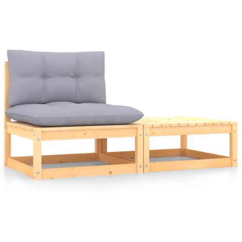 SDWEHO7 2er-Set Outdoor Sitzgruppe Balkon Lounge Möbel Outdoor Gartensofa Gartenmöbel Set mit Auflagen Kiefer Massivholz von SDWEHO7