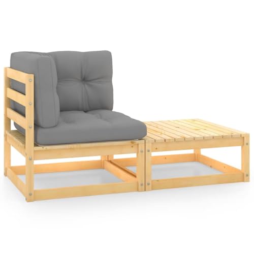 SDWEHO7 2er-Set Outdoor Sitzgruppe Balkon Lounge Möbel Outdoor Gartensofa Gartenmöbel Set mit Auflagen Kiefer Massivholz von SDWEHO7