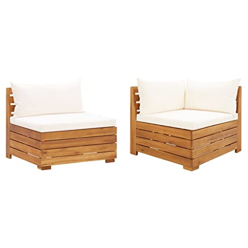 SDWEHO7 2er-Set Outdoor Sitzgruppe Balkon Lounge Möbel Outdoor Gartensofa Gartenmöbel Set mit Auflagen Massivholz Akazie von SDWEHO7