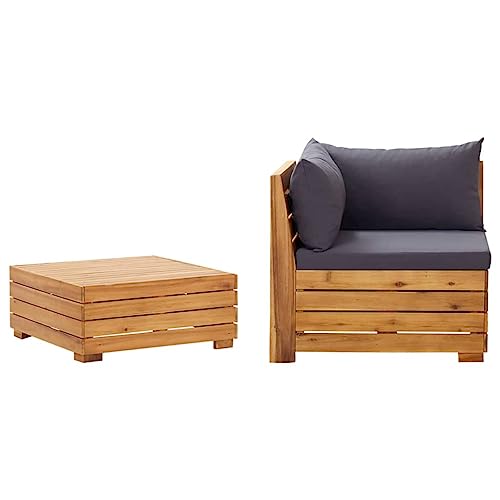 SDWEHO7 2er-Set Outdoor Sitzgruppe Balkon Lounge Möbel Outdoor Gartensofa Gartenmöbel Set mit Auflagen Massivholz Akazie von SDWEHO7