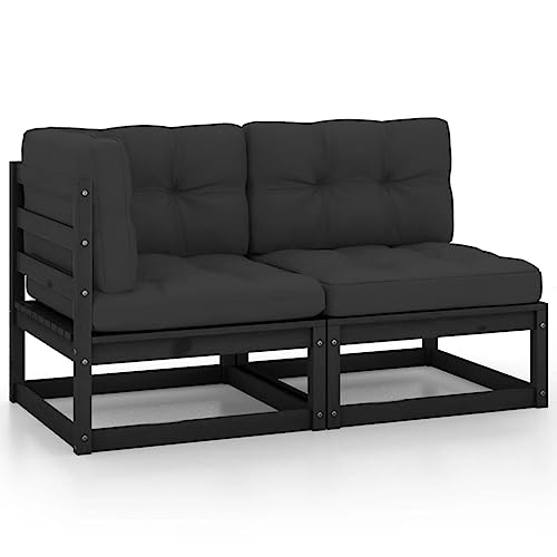 SDWEHO7 2er-Set Outdoor Sitzgruppe Balkon Lounge Möbel Outdoor Gartensofa Gartenmöbel Set mit Auflagen Schwarz Kiefer Massivholz von SDWEHO7
