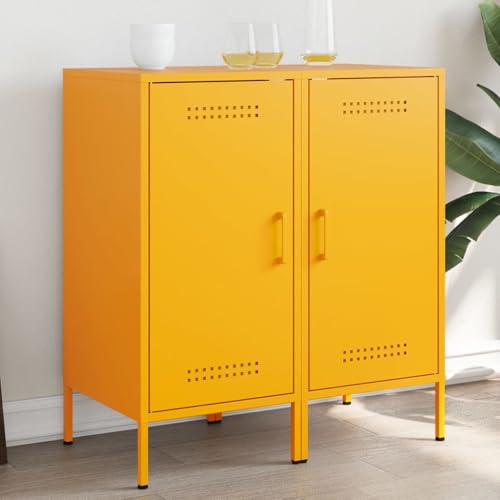 SDWEHO7 2er Set Sideboards, Beistellschrank mit 2 Fächern, Flurschrank Aufbewahrungsschrank für Schlafzimmer Wohnzimmer, Senfgelb 36x39x79 cm Stahl von SDWEHO7