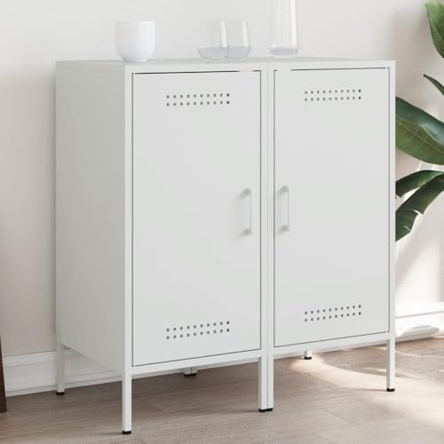 SDWEHO7 2er Set Sideboards, Beistellschrank mit 2 Fächern, Flurschrank Aufbewahrungsschrank für Schlafzimmer Wohnzimmer, Weiß 36x39x79 cm Stahl von SDWEHO7