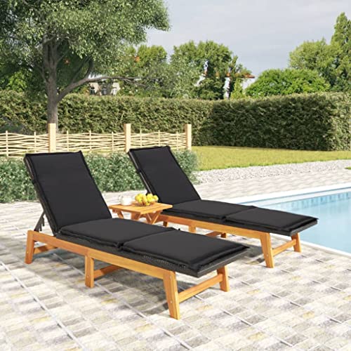 SDWEHO7 2er Set Sonnenliegen, Garten Liegestuhl, Gartenliege mit Auflagen, Outdoor Liege für Balkon Terrasse, Poly Rattan Massivholz Akazie von SDWEHO7