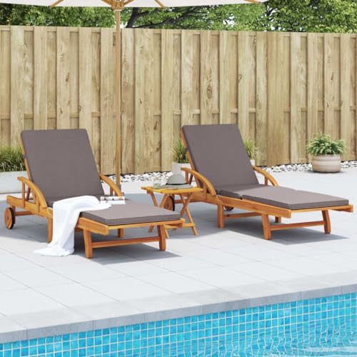 SDWEHO7 2er Set Sonnenliegen, Garten Liegestuhl, Gartenliege mit Rollen und Auflagen, Outdoor Liege für Balkon Terrasse, 200x68x83 cm Massivholz Akazie von SDWEHO7