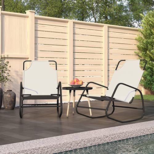 SDWEHO7 2er Set Sonnenliegen, Garten Liegestuhl Relaxliege Gartenliege Sonnenliege Gartenstuhl Schwungliege Schaukelsessel Relaxsessel, Creme Stahl und Textilene von SDWEHO7