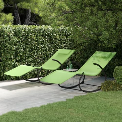 SDWEHO7 2er Set Sonnenliegen, Garten Liegestuhl Relaxliege Gartenliege Sonnenliege Gartenstuhl Schwungliege Schaukelsessel Relaxsessel, Grün Stahl und Textilene von SDWEHO7