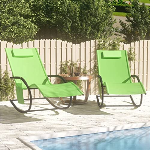 SDWEHO7 2er Set Sonnenliegen, Garten Liegestuhl Relaxliege Gartenliege Sonnenliege Gartenstuhl Schwungliege Schaukelsessel Relaxsessel, Grün Stahl und Textilene von SDWEHO7