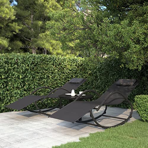 SDWEHO7 2er Set Sonnenliegen, Garten Liegestuhl Relaxliege Gartenliege Sonnenliege Gartenstuhl Schwungliege Schaukelsessel Relaxsessel, Schwarz Stahl und Textilene von SDWEHO7