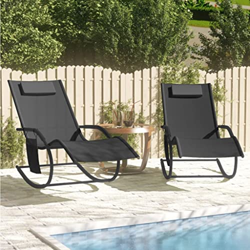 SDWEHO7 2er Set Sonnenliegen, Garten Liegestuhl Relaxliege Gartenliege Sonnenliege Gartenstuhl Schwungliege Schaukelsessel Relaxsessel, Schwarz Stahl und Textilene von SDWEHO7