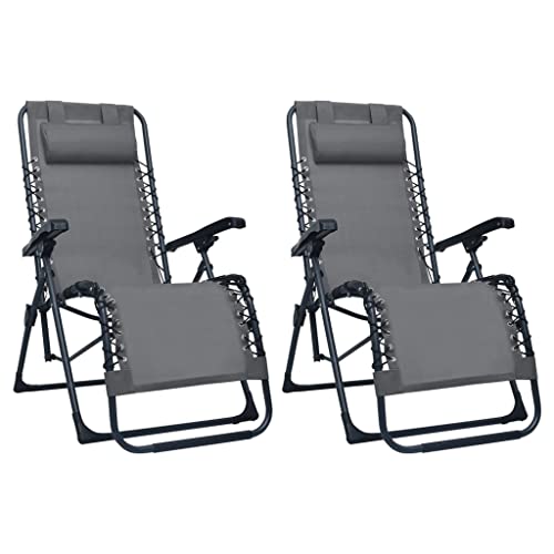 SDWEHO7 2er Set Sonnenliegen, klappbarer Liegestühle, Liege mit Verstellbarer Rückenlehne, Strandliege für Garten Pool Terrasse, Grau Textilene von SDWEHO7