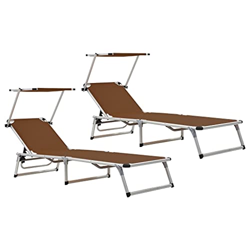 SDWEHO7 2er Set Sonnenliegen, klappbarer Liegestuhl, Liege mit Sonnenschutz, Verstellbarer Rückenlehne, Strandliege für Garten Pool Terrasse, Alu Textilene Braun von SDWEHO7
