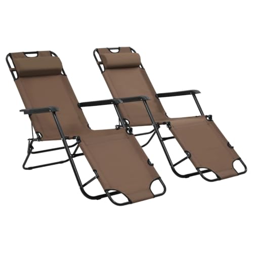 SDWEHO7 2er Set Sonnenliegen Klappbar, Klappbarer Liegestuhl, Liege mit Verstellbarer Rückenlehne & Fußablage, Strandliege für Garten Pool Terrasse, 138 x 61 x 89 cm Braun von SDWEHO7