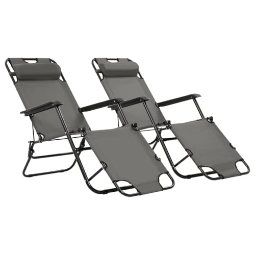SDWEHO7 2er Set Sonnenliegen Klappbar, Klappbarer Liegestuhl, Liege mit Verstellbarer Rückenlehne & Fußablage, Strandliege für Garten Pool Terrasse, 138 x 61 x 89 cm Grau von SDWEHO7