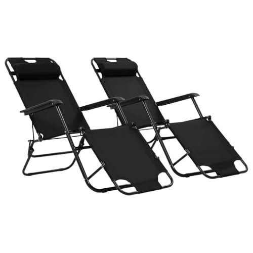 SDWEHO7 2er Set Sonnenliegen Klappbar, Klappbarer Liegestuhl, Liege mit Verstellbarer Rückenlehne & Fußablage, Strandliege für Garten Pool Terrasse, 138 x 61 x 89 cm Schwarz von SDWEHO7