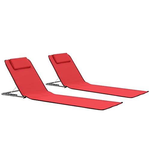 SDWEHO7 2er Set Sonnenliegen Klappbare Strandmatte Gartenliege Outdoor Liege für Balkon Terrasse, 160 x 53 x 47 cm Stahl und Stoff Rot von SDWEHO7