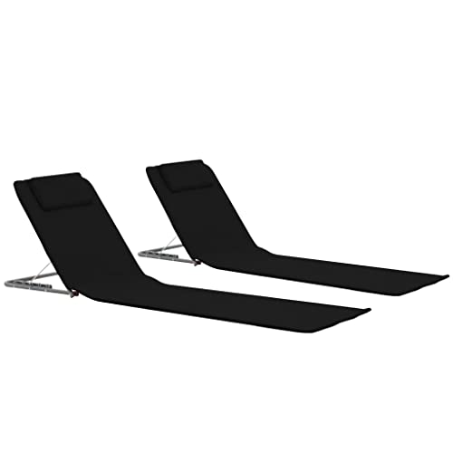 SDWEHO7 2er Set Sonnenliegen Klappbare Strandmatte Gartenliege Outdoor Liege für Balkon Terrasse, 160 x 53 x 47 cm Stahl und Stoff Schwarz von SDWEHO7
