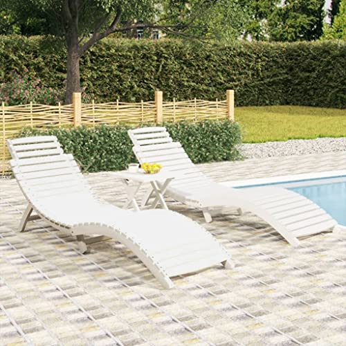 SDWEHO7 2er Set Sonnenliegen aus Holz, Klappbarer Liegestuhl, Gartenliege, wetterfest Outdoor Relaxliege für Balkon und Terrasse, Weiß 184x55x64 cm Massivholz Akazie von SDWEHO7