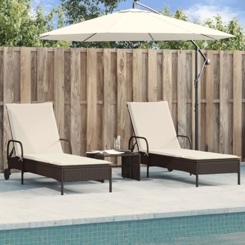 SDWEHO7 2er Set Sonnenliegen aus Holz, Klappbarer Liegestuhl, Gartenliege mit Auflagen, wetterfest Outdoor Relaxliege für Balkon und Terrasse, Braun Poly Rattan von SDWEHO7