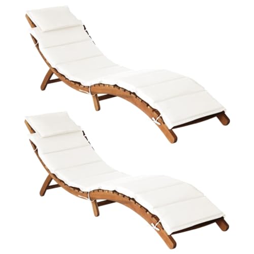 SDWEHO7 2er Set Sonnenliegen aus Holz, Klappbarer Liegestuhl, Gartenliege mit Auflagen, wetterfest Outdoor Relaxliege für Balkon und Terrasse, Massivholz Akazie von SDWEHO7
