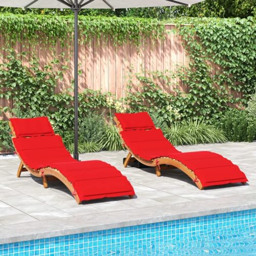 SDWEHO7 2er Set Sonnenliegen aus Holz, Klappbarer Liegestuhl, Gartenliege mit Auflagen, wetterfest Outdoor Relaxliege für Balkon und Terrasse, Rot Massivholz Akazie von SDWEHO7