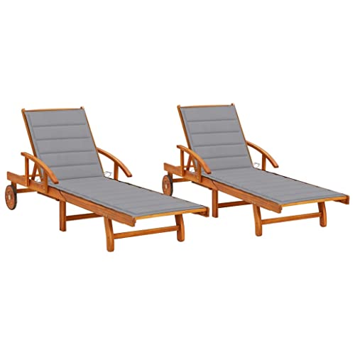 SDWEHO7 2er Set Sonnenliegen aus Holz, Klappbarer Liegestuhl, Gartenliege mit Auflagen & Rollen, wetterfest Outdoor Relaxliege für Balkon und Terrasse, Massivholz Akazie von SDWEHO7