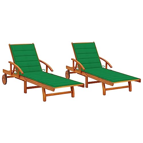 SDWEHO7 2er Set Sonnenliegen aus Holz, Klappbarer Liegestuhl, Gartenliege mit Auflagen & Rollen, wetterfest Outdoor Relaxliege für Balkon und Terrasse, Massivholz Akazie von SDWEHO7