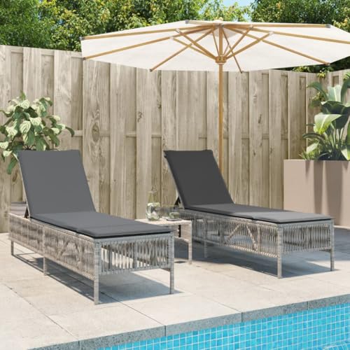 SDWEHO7 2er Set Sonnenliegen aus PE Rattan, Garten Liegestuhl, Gartenliege mit Auflagen & Verstellbarer Rückenlehne, Outdoor Relaxliege für Balkon und Terrasse, 198 x 55 x 96 cm von SDWEHO7