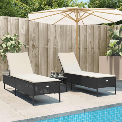 SDWEHO7 2er Set Sonnenliegen aus PE Rattan, Garten Liegestuhl, Gartenliege mit Auflagen & Verstellbarer Rückenlehne, Outdoor Relaxliege für Balkon und Terrasse, 198 x 55 x 97 cm von SDWEHO7