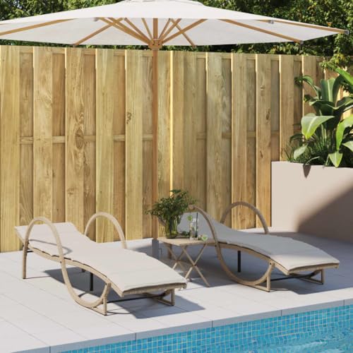 SDWEHO7 2er Set Sonnenliegen aus PE Rattan, Garten Liegestuhl, Gartenliege mit Auflagen & Verstellbarer Rückenlehne, Outdoor Relaxliege für Balkon und Terrasse, 60 x 199 x 42 cm Beige von SDWEHO7