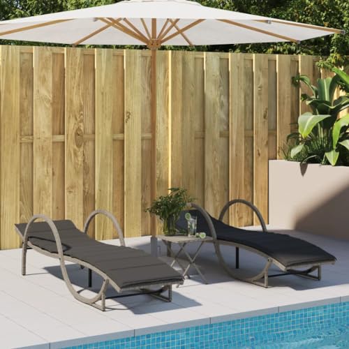 SDWEHO7 2er Set Sonnenliegen aus PE Rattan, Garten Liegestuhl, Gartenliege mit Auflagen & Verstellbarer Rückenlehne, Outdoor Relaxliege für Balkon und Terrasse, 60 x 199 x 42 cm Hellgrau von SDWEHO7