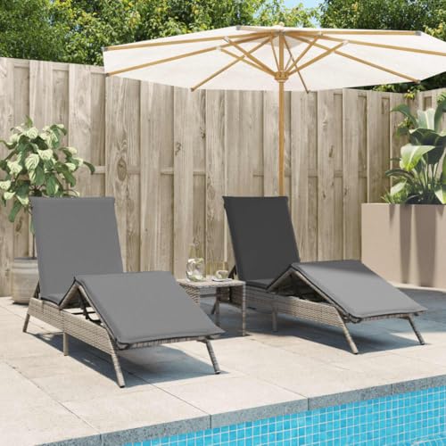 SDWEHO7 2er Set Sonnenliegen aus PE Rattan, Garten Liegestuhl, Gartenliege mit Auflagen & Verstellbarer Rückenlehne, Outdoor Relaxliege für Balkon und Terrasse, Grau Poly Rattan von SDWEHO7