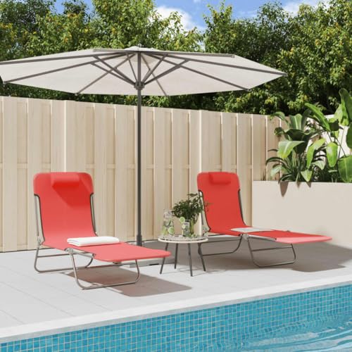 SDWEHO7 2er Set Sonnenliegen klappbar, klappbarer Liegestuhl, Liege mit Verstellbarer Rückenlehne, Strandliege für Garten Pool Terrasse, Rot Textilene und Stahl von SDWEHO7
