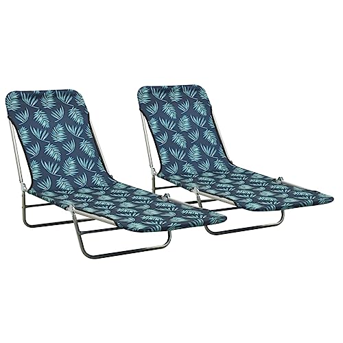 SDWEHO7 2er Set Sonnenliegen klappbar, klappbarer Liegestuhl, Liege mit Verstellbarer Rückenlehne, Strandliege für Garten Pool Terrasse, Stahl und Stoff Blattmuster von SDWEHO7