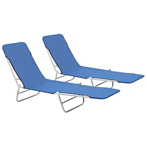 SDWEHO7 2er Set Sonnenliegen klappbar, klappbarer Liegestuhl, Liege mit Verstellbarer Rückenlehne, Strandliege für Garten Pool Terrasse, Stahl und Stoff Blau von SDWEHO7