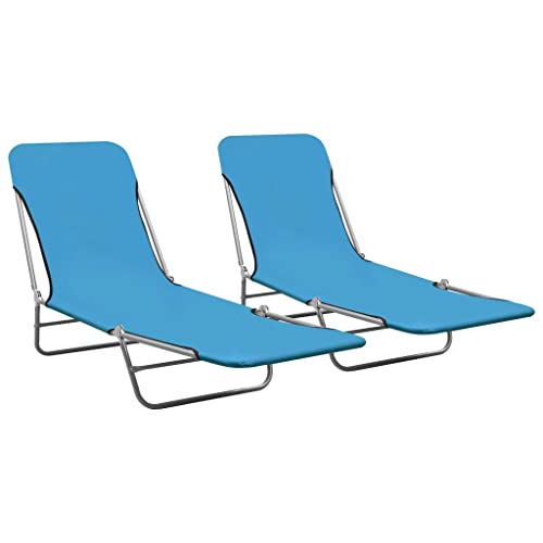 SDWEHO7 2er Set Sonnenliegen klappbar, klappbarer Liegestuhl, Liege mit Verstellbarer Rückenlehne, Strandliege für Garten Pool Terrasse, Stahl und Stoff Blau von SDWEHO7