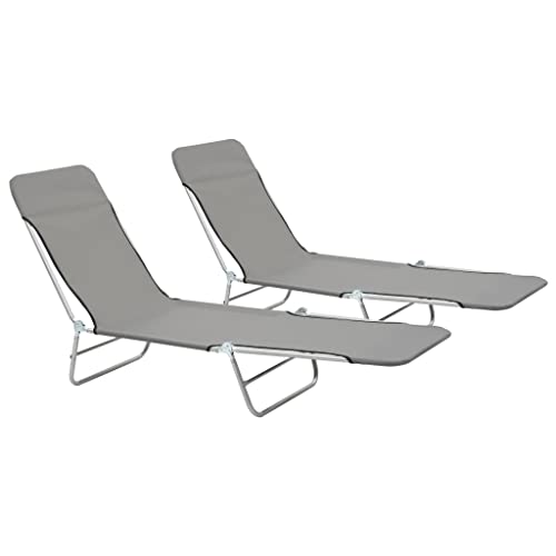 SDWEHO7 2er Set Sonnenliegen klappbar, klappbarer Liegestuhl, Liege mit Verstellbarer Rückenlehne, Strandliege für Garten Pool Terrasse, Stahl und Stoff Grau von SDWEHO7
