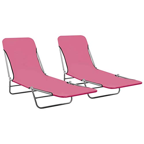 SDWEHO7 2er Set Sonnenliegen klappbar, klappbarer Liegestuhl, Liege mit Verstellbarer Rückenlehne, Strandliege für Garten Pool Terrasse, Stahl und Stoff Rosa von SDWEHO7