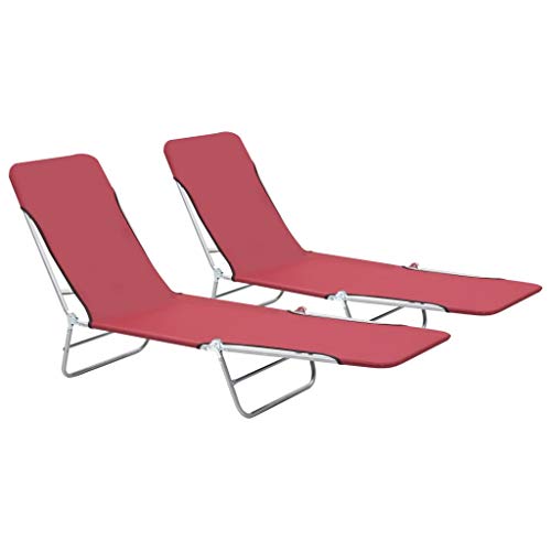 SDWEHO7 2er Set Sonnenliegen klappbar, klappbarer Liegestuhl, Liege mit Verstellbarer Rückenlehne, Strandliege für Garten Pool Terrasse, Stahl und Stoff Rot von SDWEHO7
