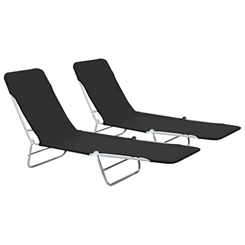 SDWEHO7 2er Set Sonnenliegen klappbar, klappbarer Liegestuhl, Liege mit Verstellbarer Rückenlehne, Strandliege für Garten Pool Terrasse, Stahl und Stoff Schwarz von SDWEHO7
