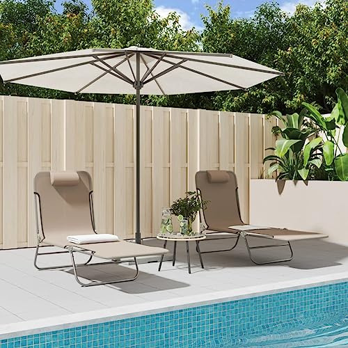 SDWEHO7 2er Set Sonnenliegen klappbar, klappbarer Liegestuhl, Liege mit Verstellbarer Rückenlehne, Strandliege für Garten Pool Terrasse, Taupe Textilene und Stahl von SDWEHO7