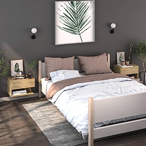 SDWEHO7 2er Set Wandregal mit Schublade, Nachtregal für Mobiltelefon, Nachttisch hängende, Kleiner Nachtschrank zur Wandmontage, Sonoma-Eiche 46 x 29,5 x 30 cm Holzwerkstoff von SDWEHO7