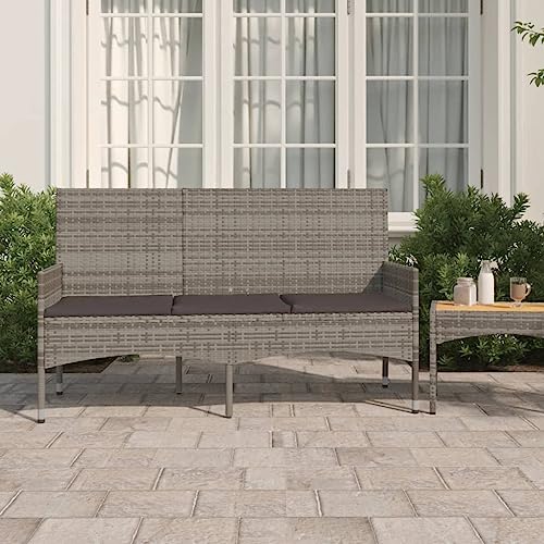 SDWEHO7 3-Sitzer Gartenbank mit Kissen, Armlehnen & Rückenlehne, Balkonbank wetterfest, Lounge-Bänke, Terrassenbank, Outdoor-Bank, GartenMöbel, Grau Poly Rattan 140 x 51 x 85 cm von SDWEHO7